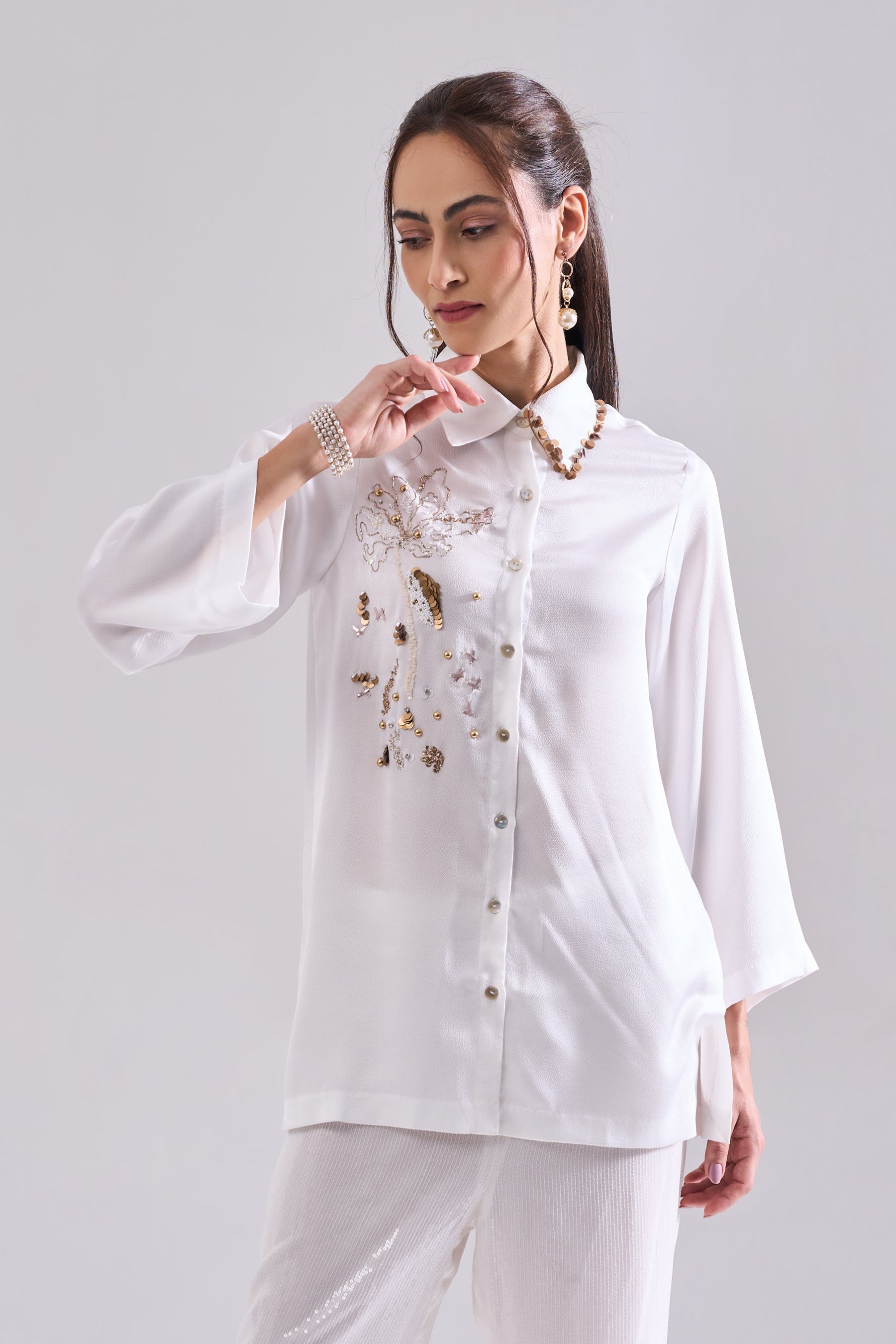 SNOWHITE Sequined Shirt — front view | Haus of Handmade
