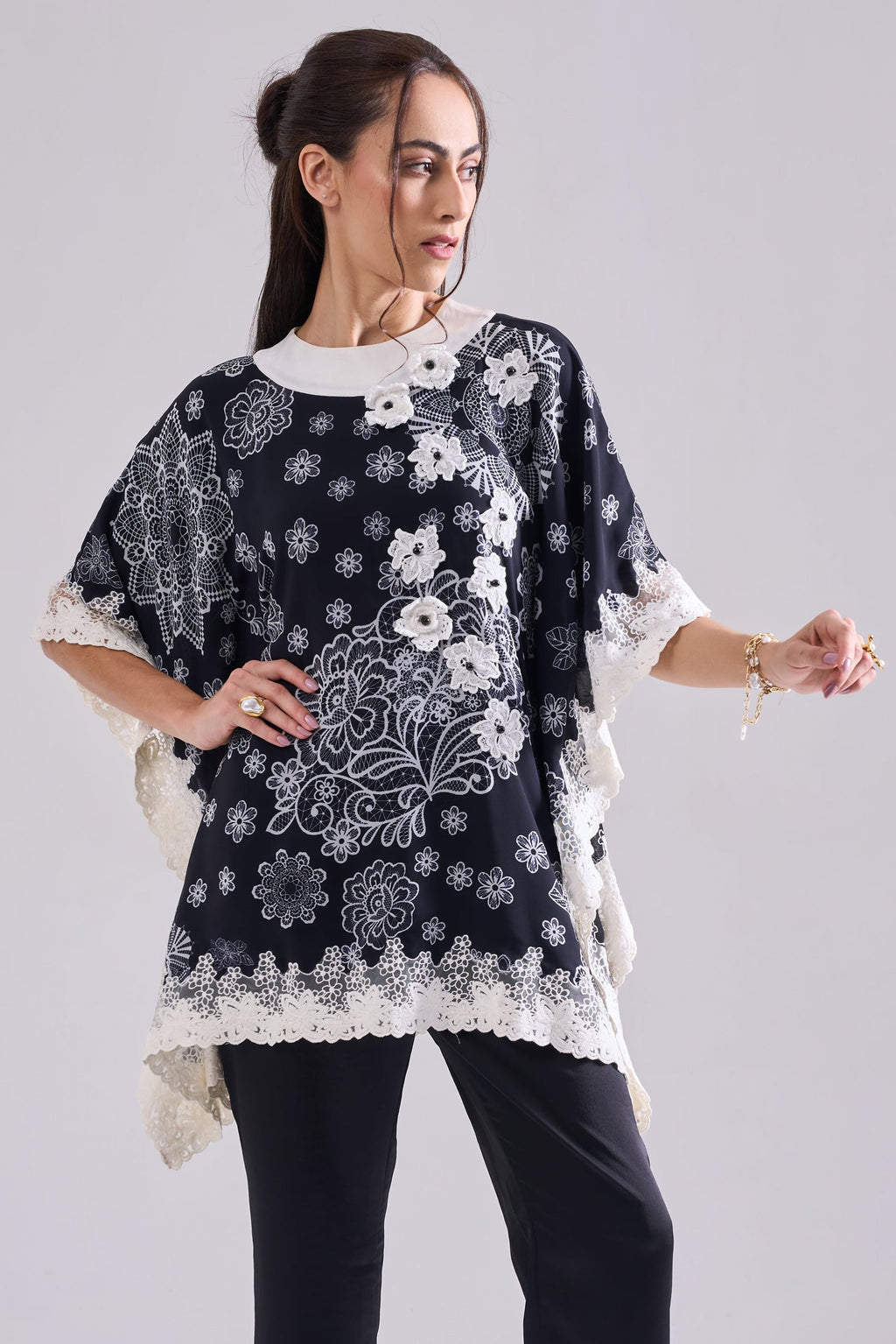 LUNA Lacework Kaftan Top — front view | Haus of Handmade