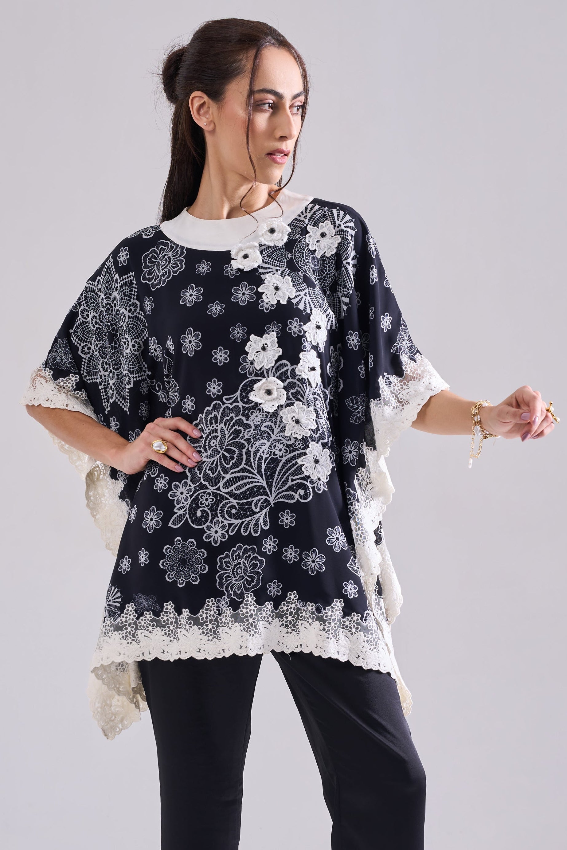 LUNA Lacework Kaftan Top — front view | Haus of Handmade