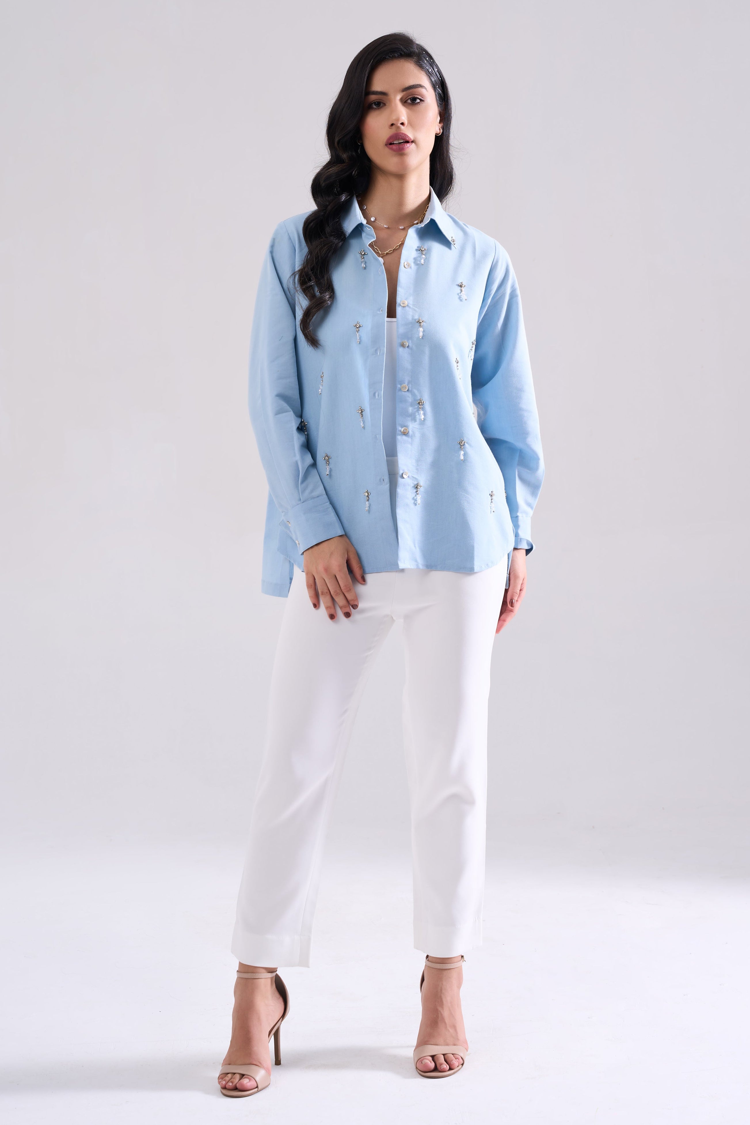 Stella Sequined Shirt — side view | Haus of Handmade