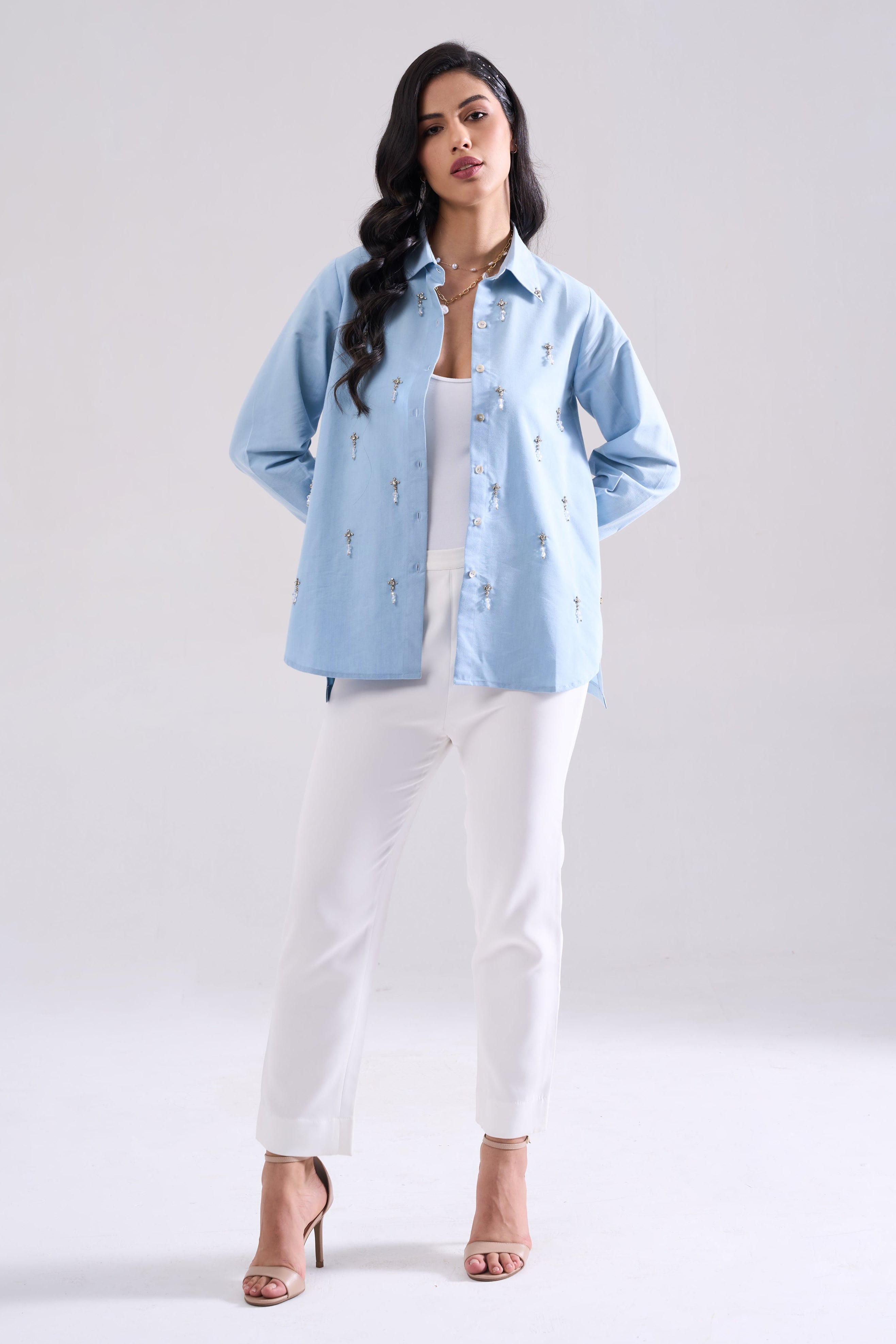 Stella Sequined Shirt — back view | Haus of Handmade