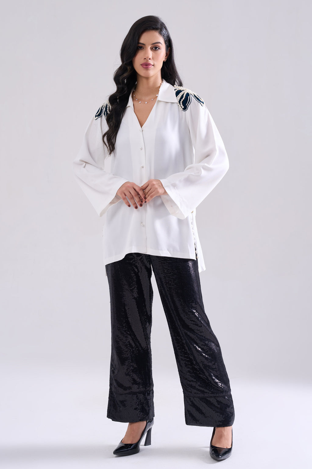 Jewel Pearl Handwork Shirt