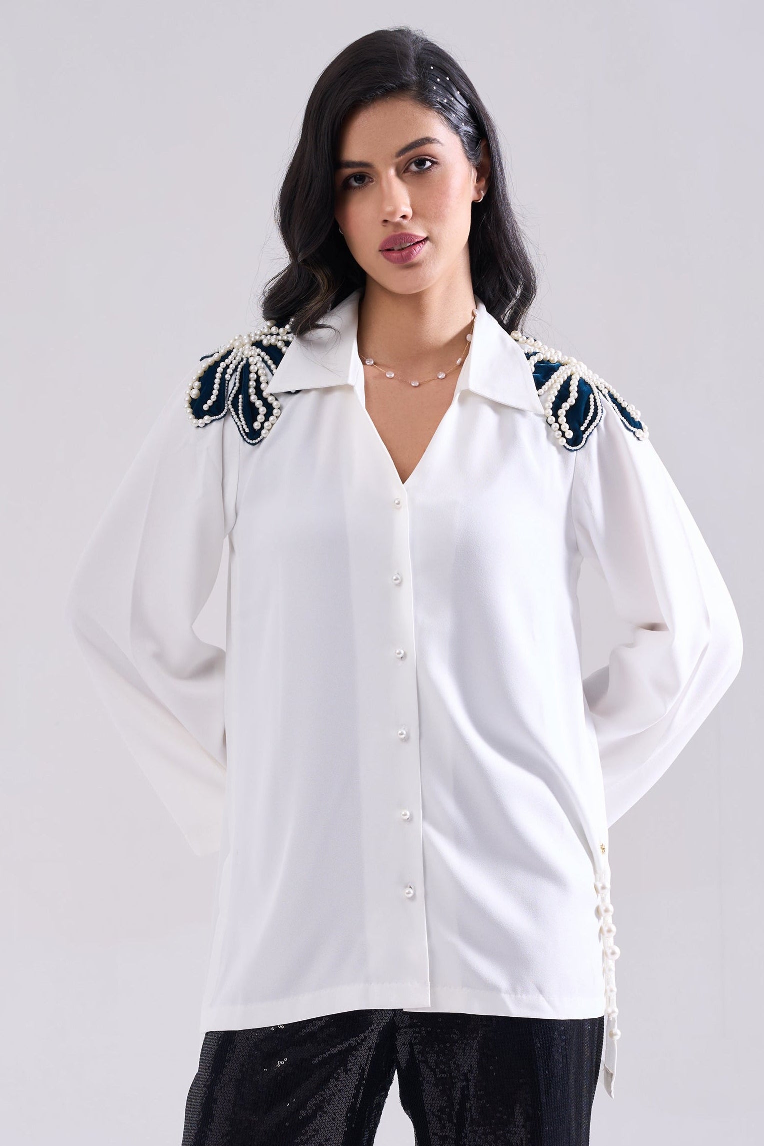 Jewel Pearl Handwork Shirt