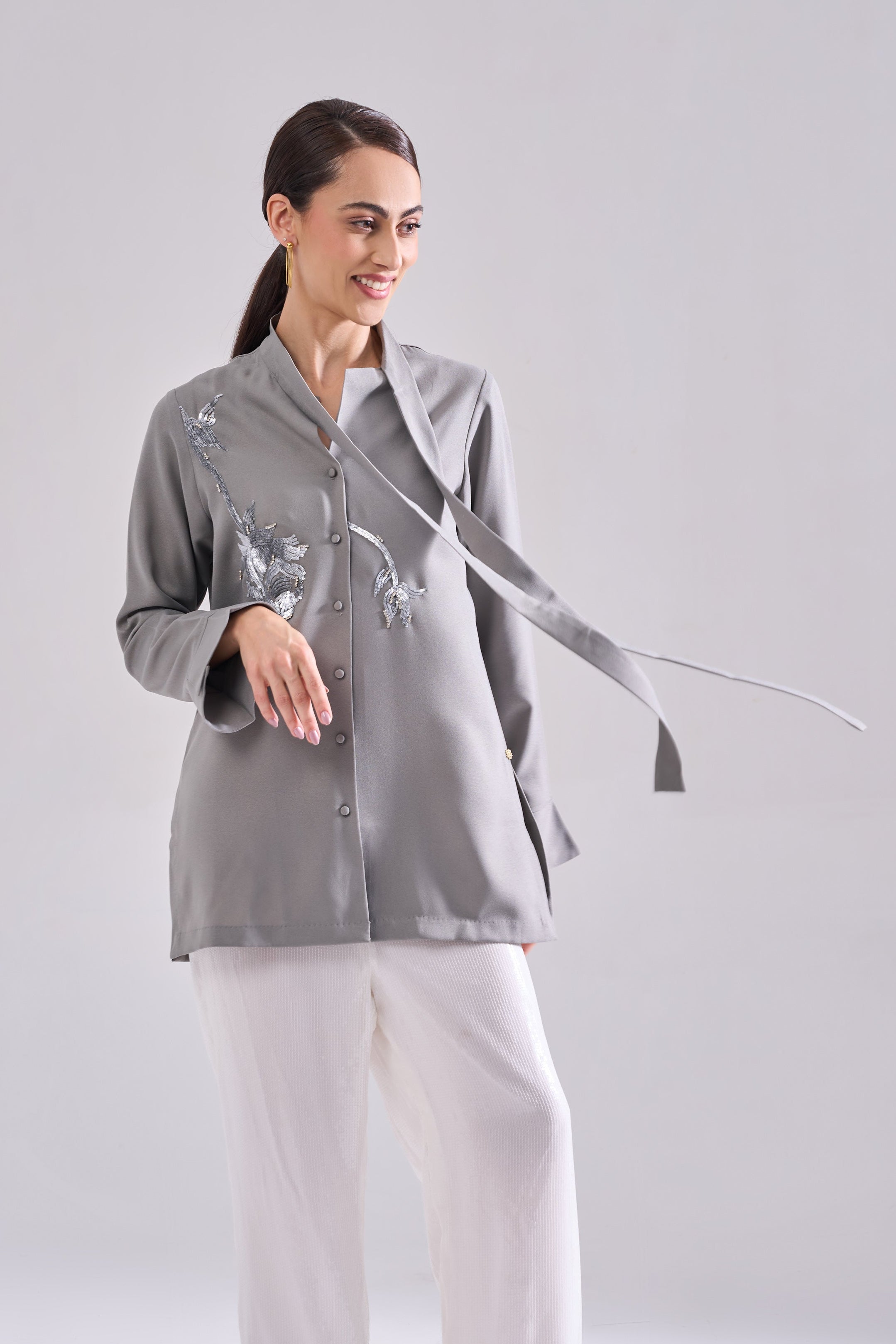 SILVER SEQUINED SHIRT