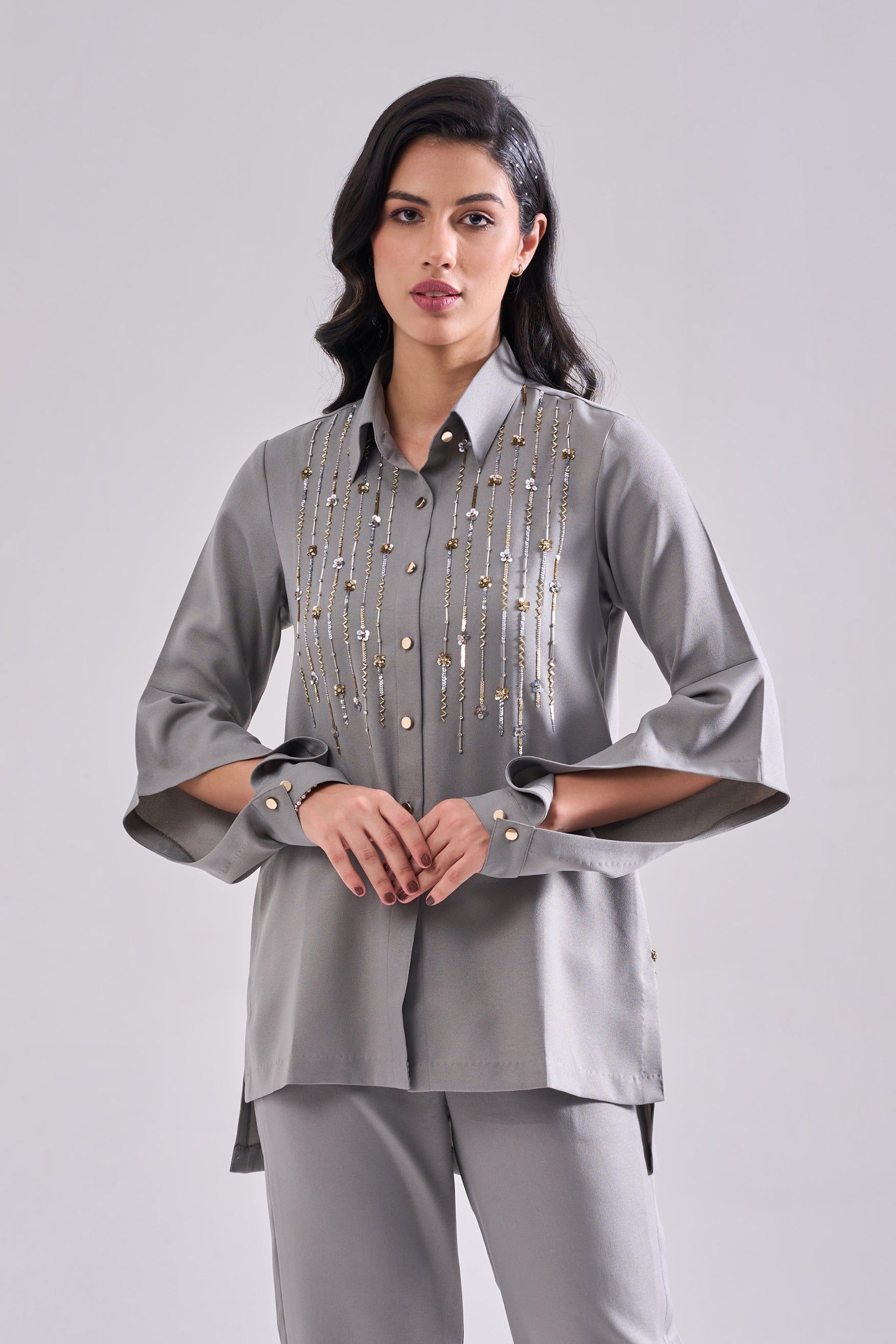 STREAK Sequined Shirt — front view | Haus of Handmade