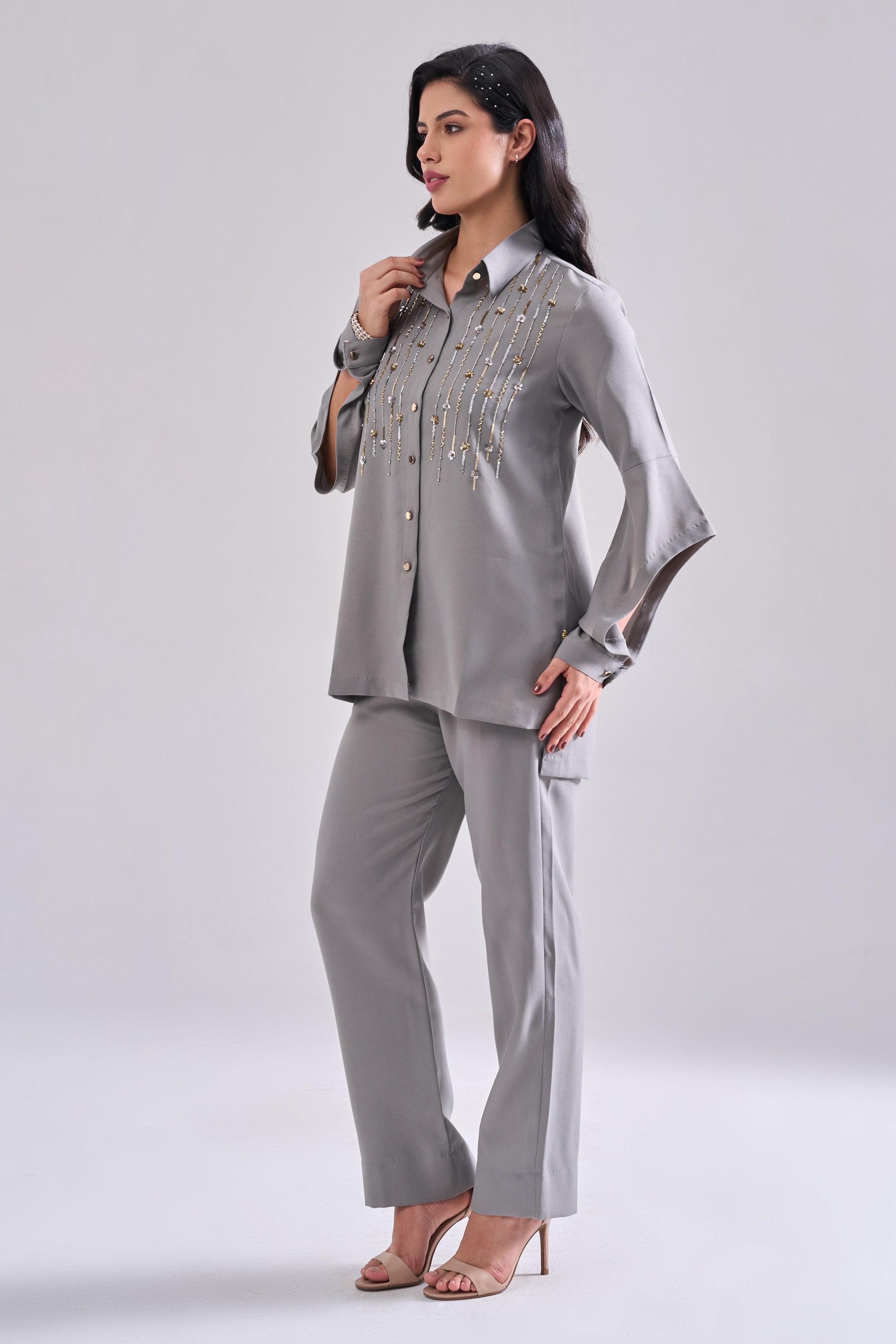 STREAK SEQUINED SHIRT