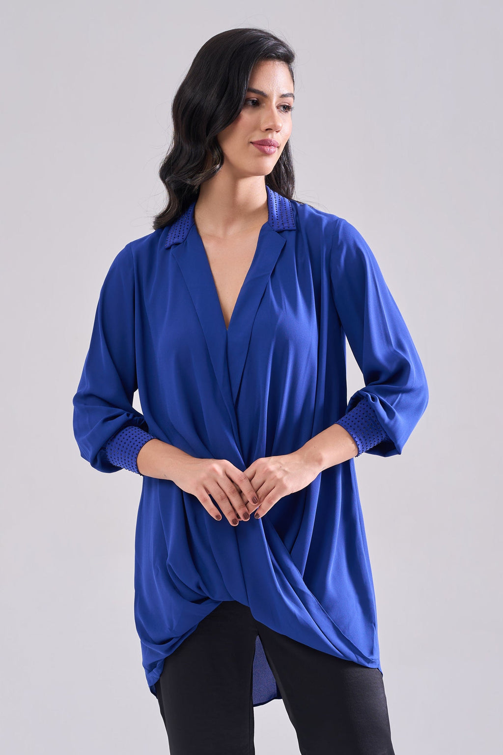 ROYAL BLUE Drape Top — front view | Haus of Handmade