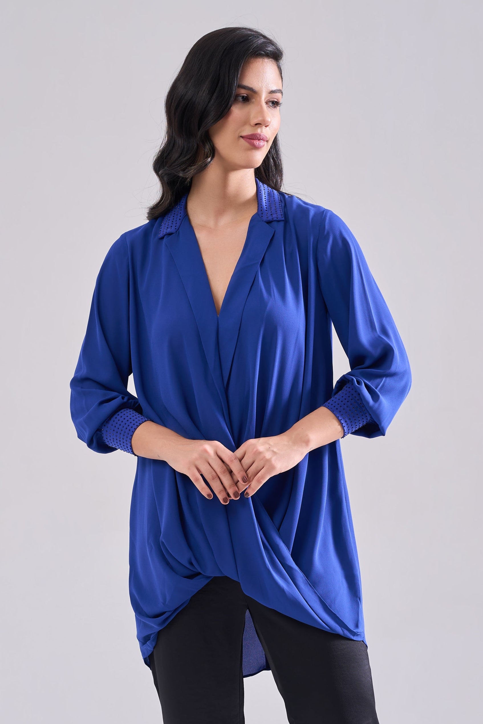ROYAL BLUE Drape Top — front view | Haus of Handmade