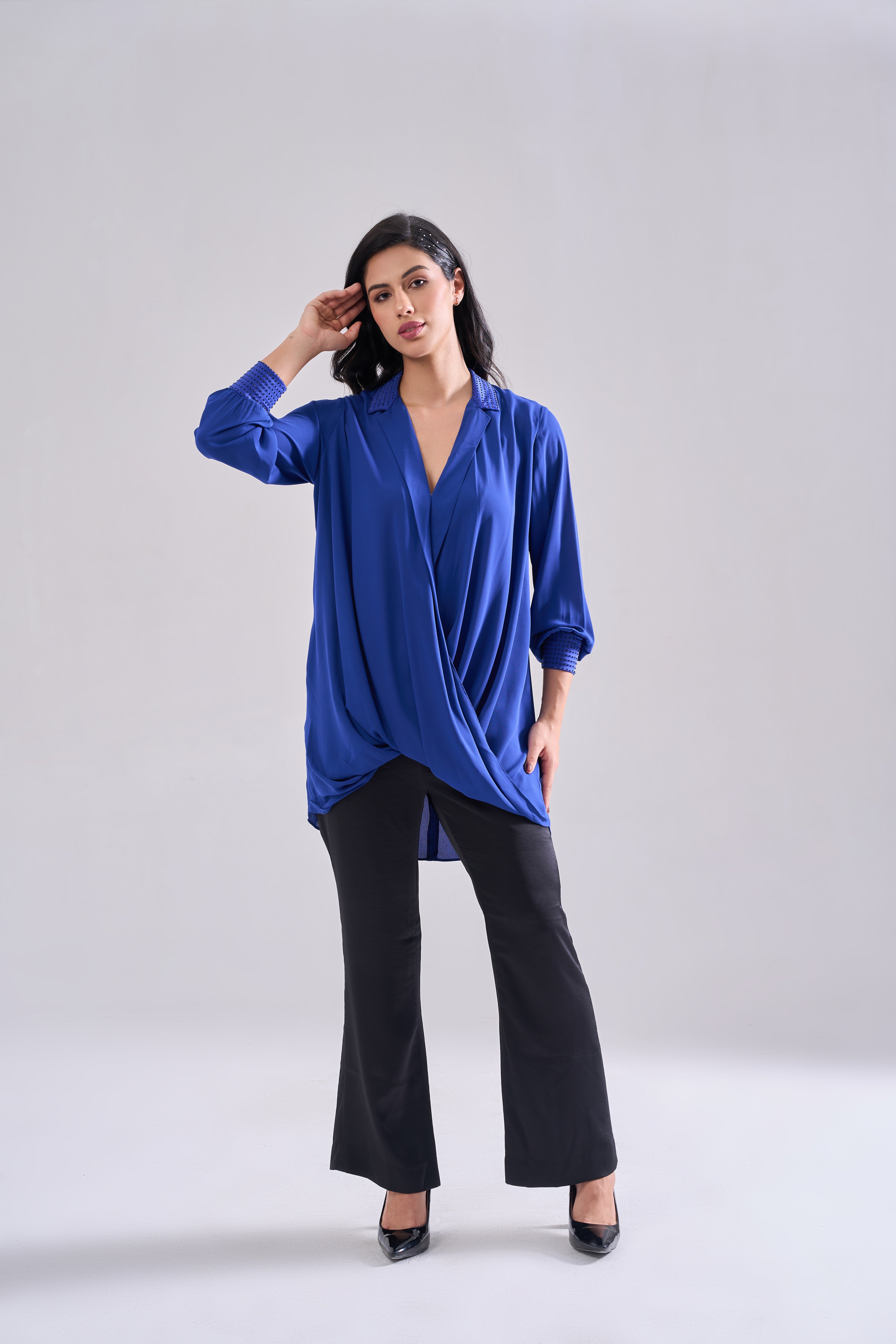 ROYAL BLUE DRAPE TOP