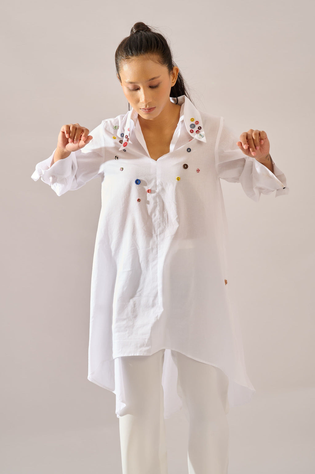 Speckled Top in white cotton — front view | Haus of Handmade