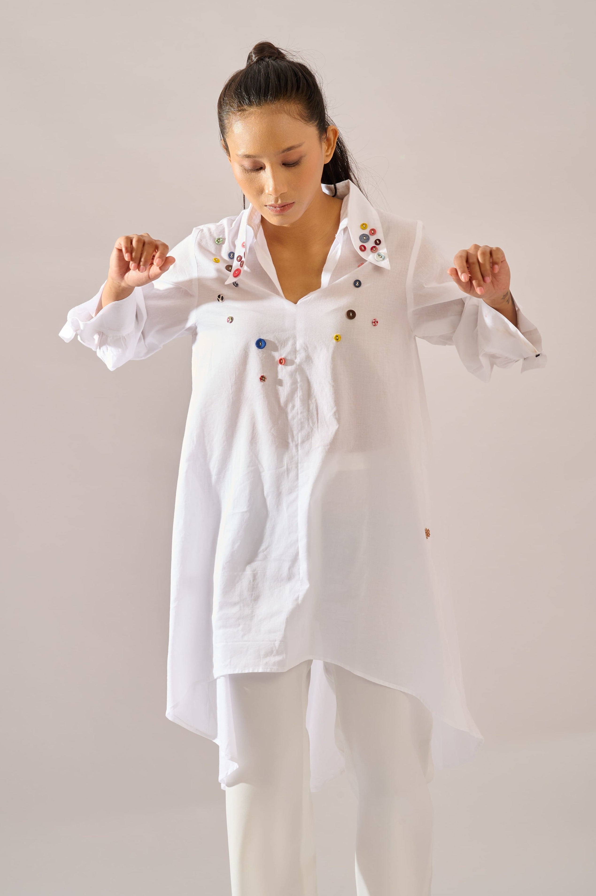 Speckled Top in white cotton — front view | Haus of Handmade