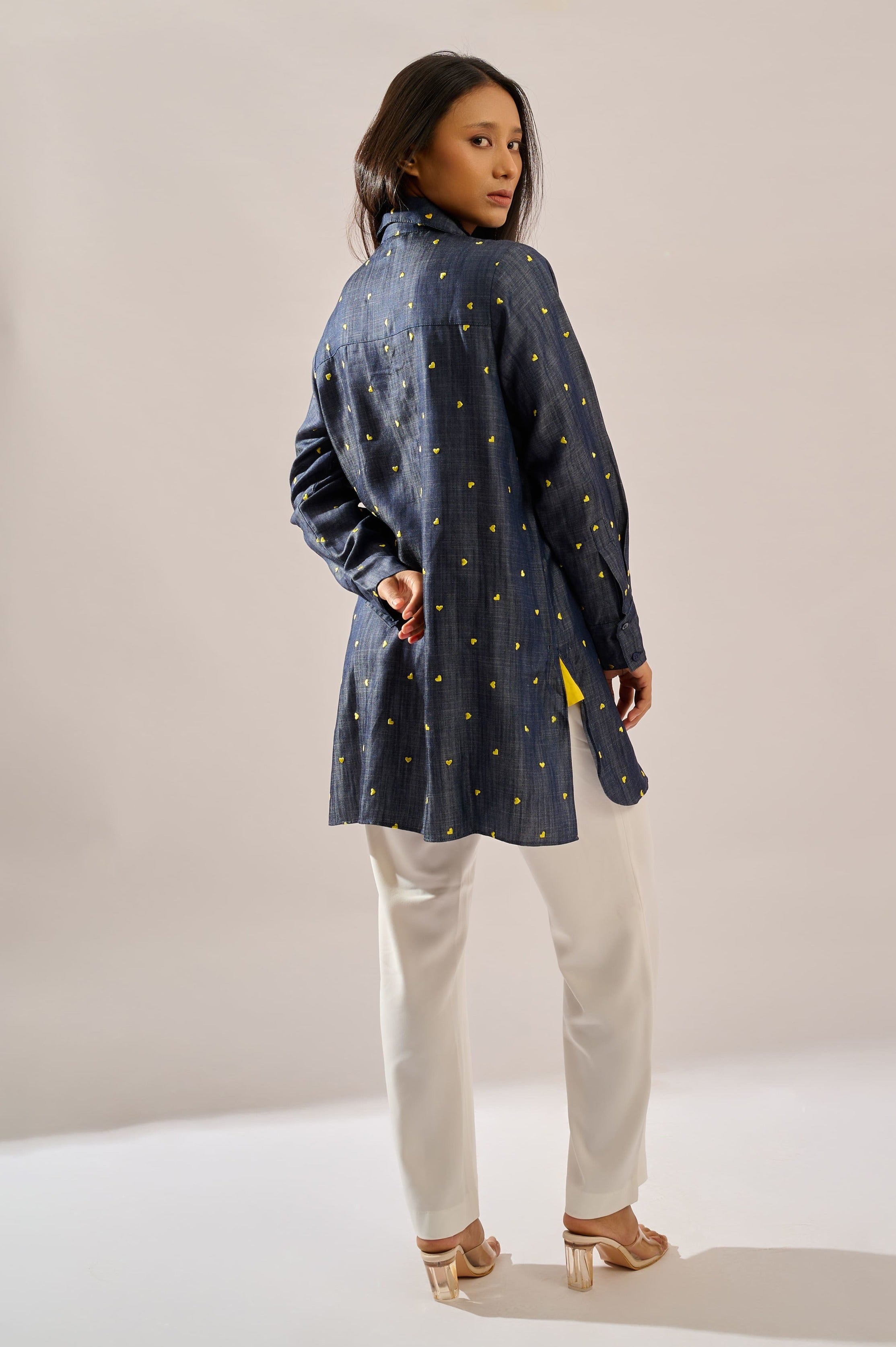 Ditsy Heart Shirt in embroidered denim