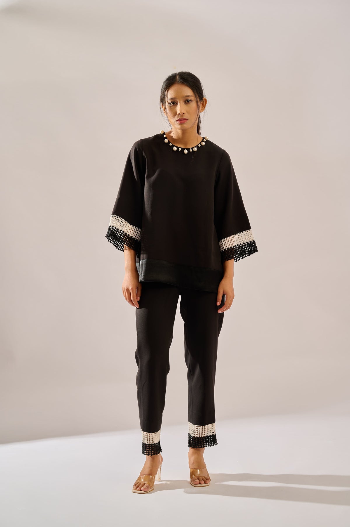 Onyx formal black co-ord set for women — back view, polished black occasion wear — Haus of Handmade