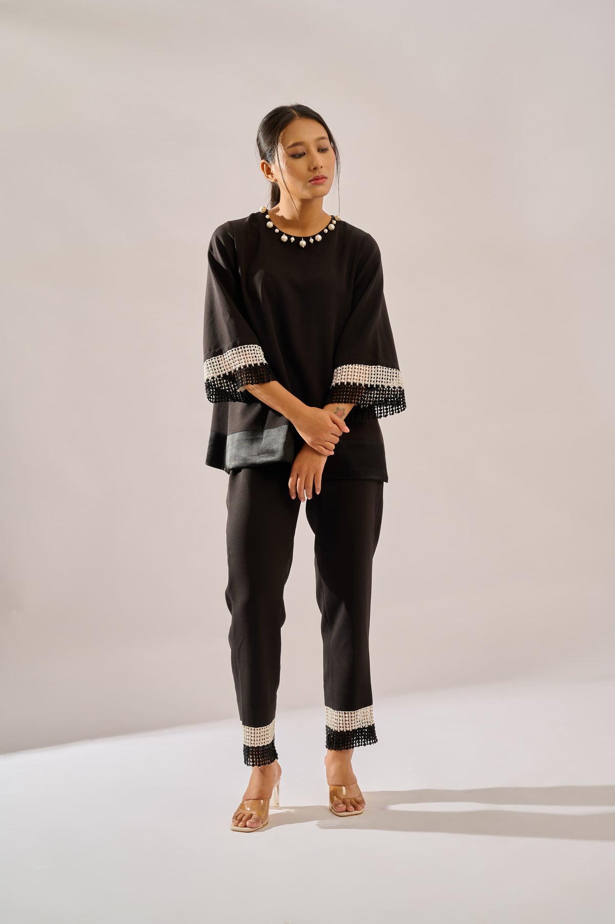 Onyx formal black co-ord set for women — front view, sleek structured co-ord — Haus of Handmade