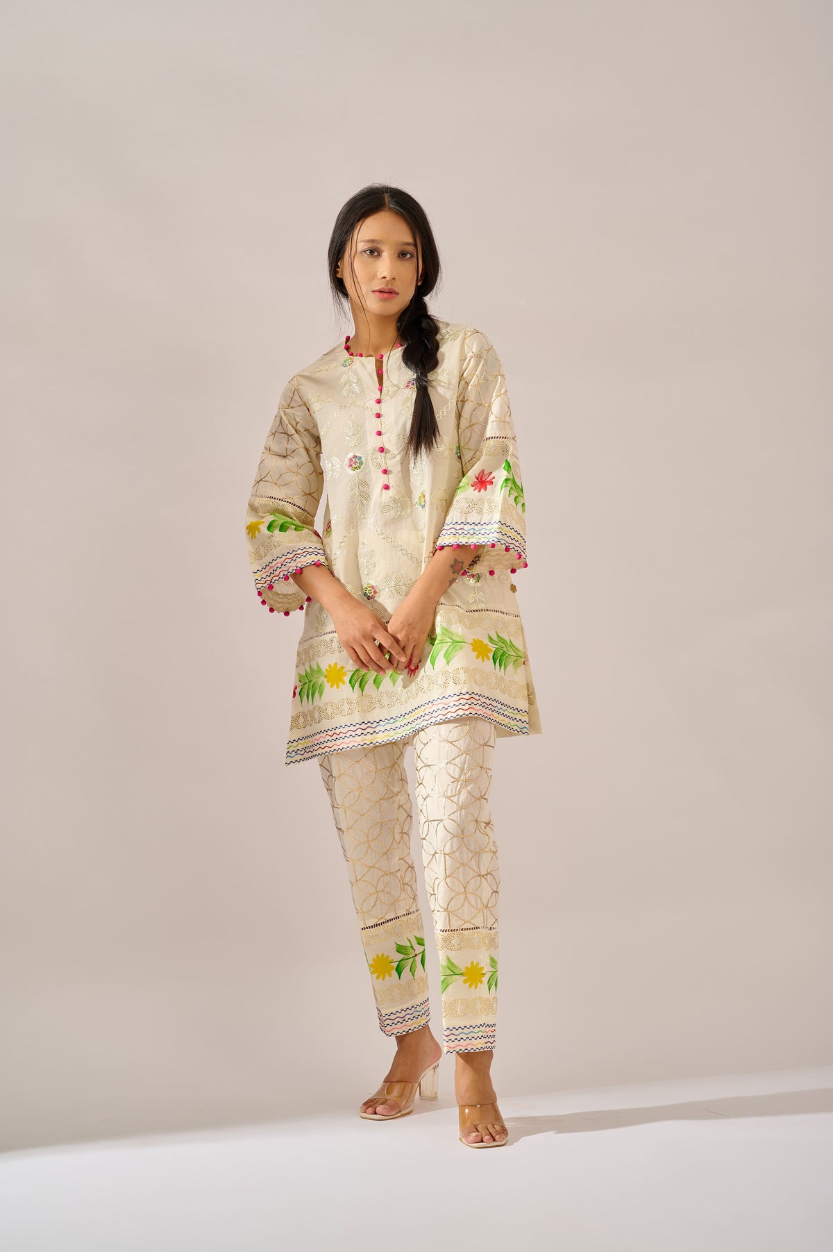 Marigold formal tunic set for women — side view, handcrafted co-ord tunic set — Haus of Handmade