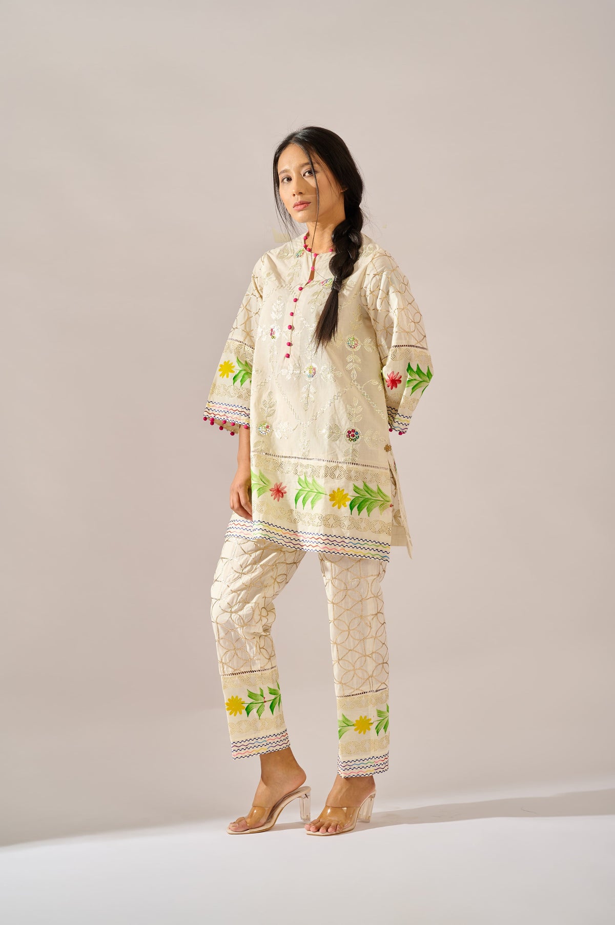 Marigold formal tunic set for women — front view, marigold cotton tunic and pants — Haus of Handmade