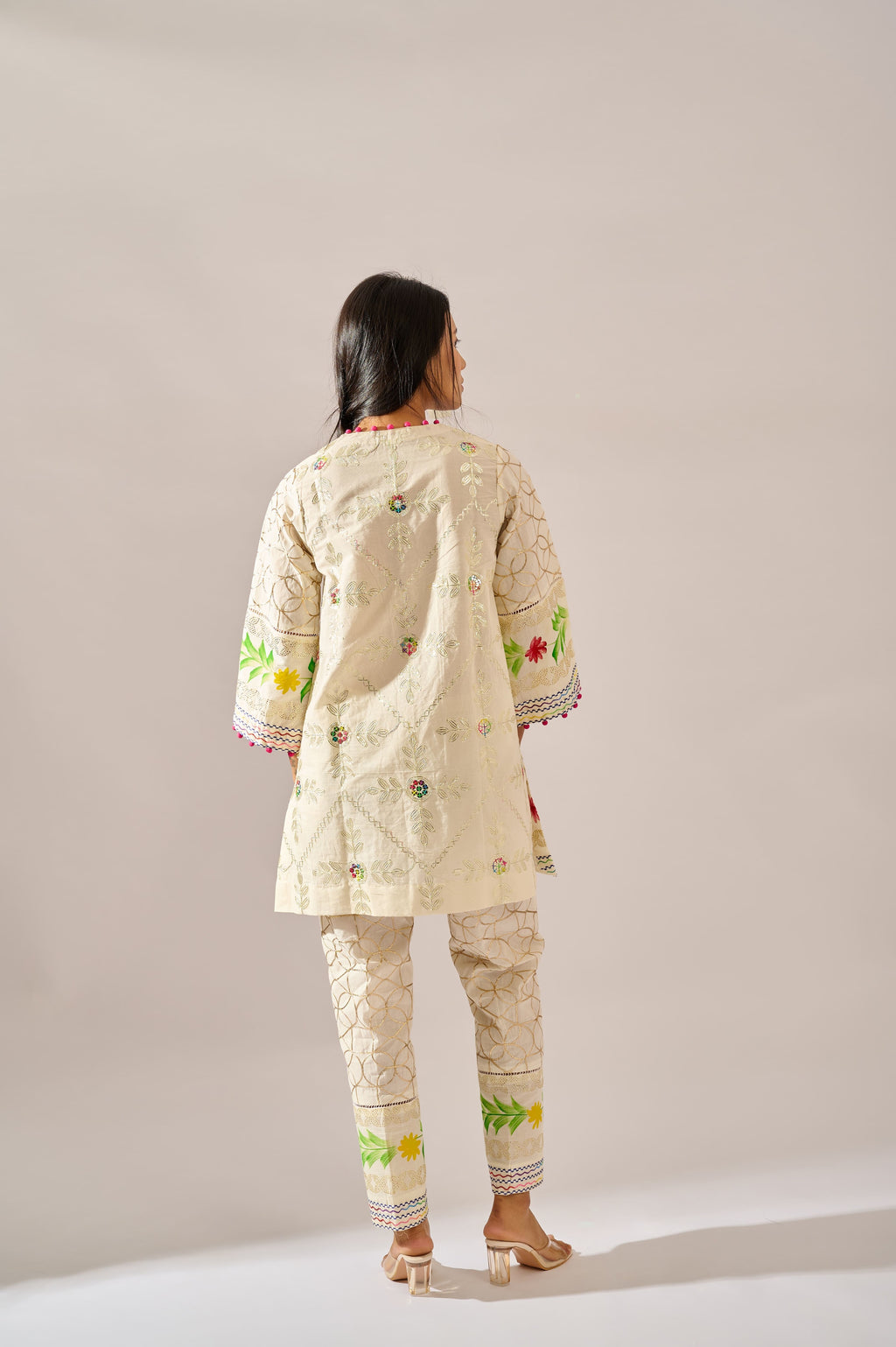 Marigold formal tunic set for women — back view, bright cotton occasion tunic set — Haus of Handmade