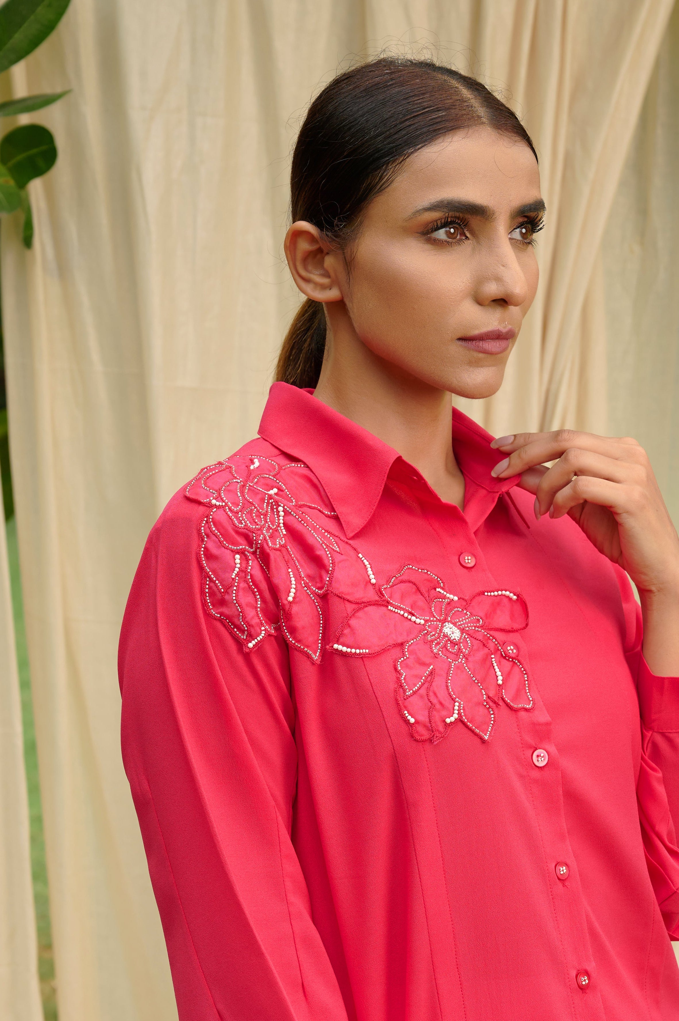 Magnolia embroidered formal shirt - Hausofhandmade