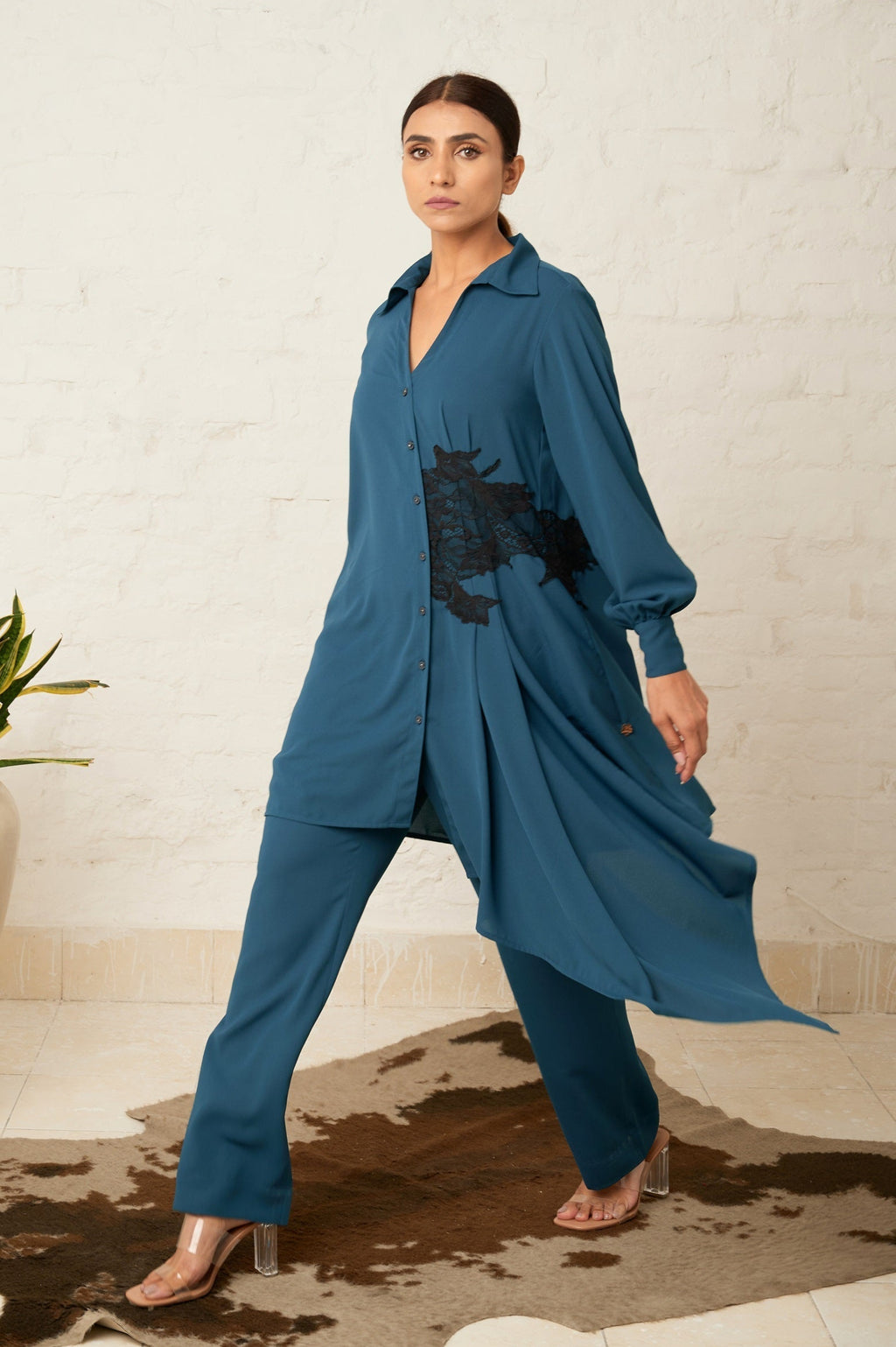 Asymmetry formal co-ord set — front view | Haus of Handmade