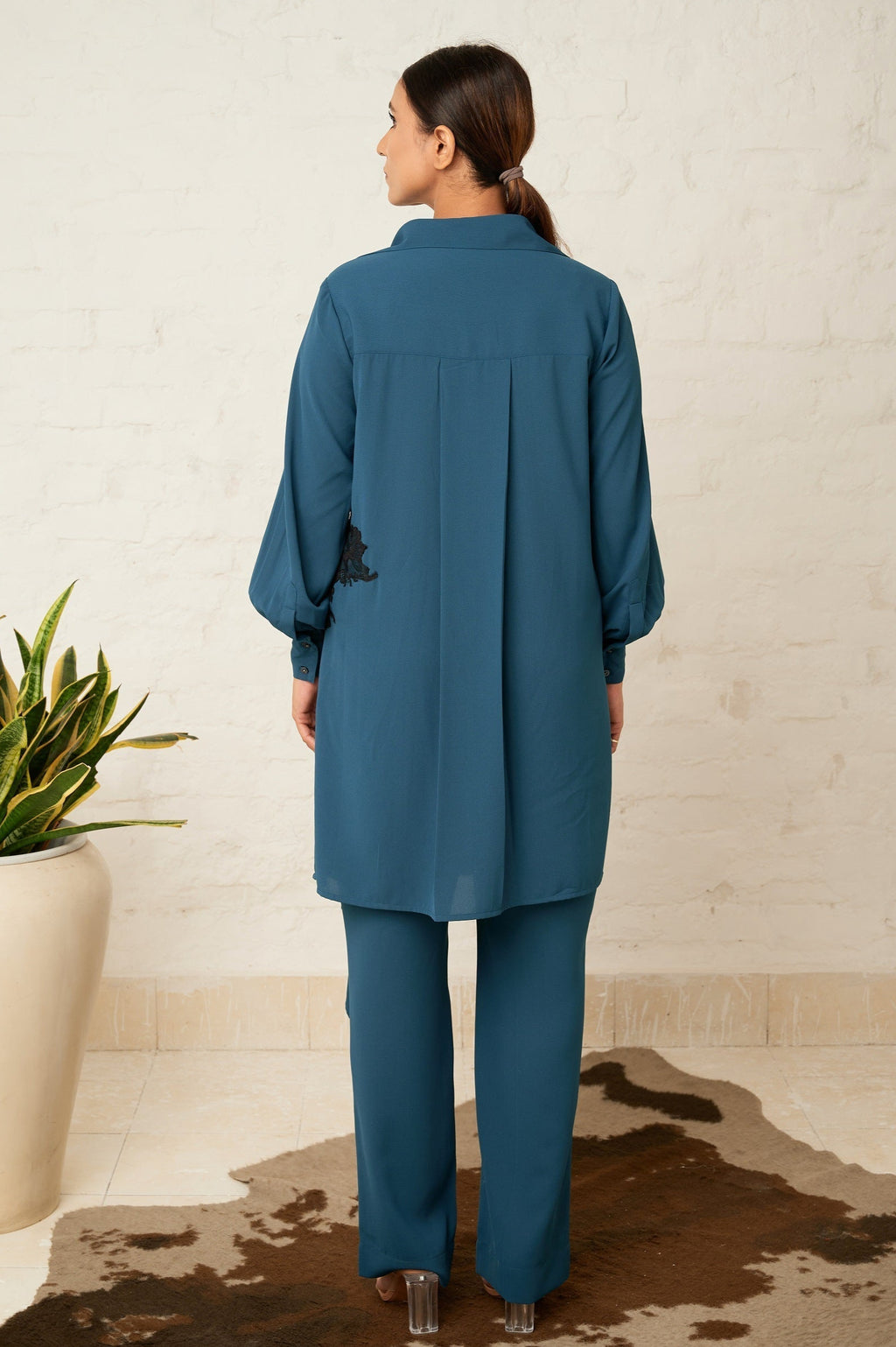 Asymmetry formal co-ord set — back view | Haus of Handmade