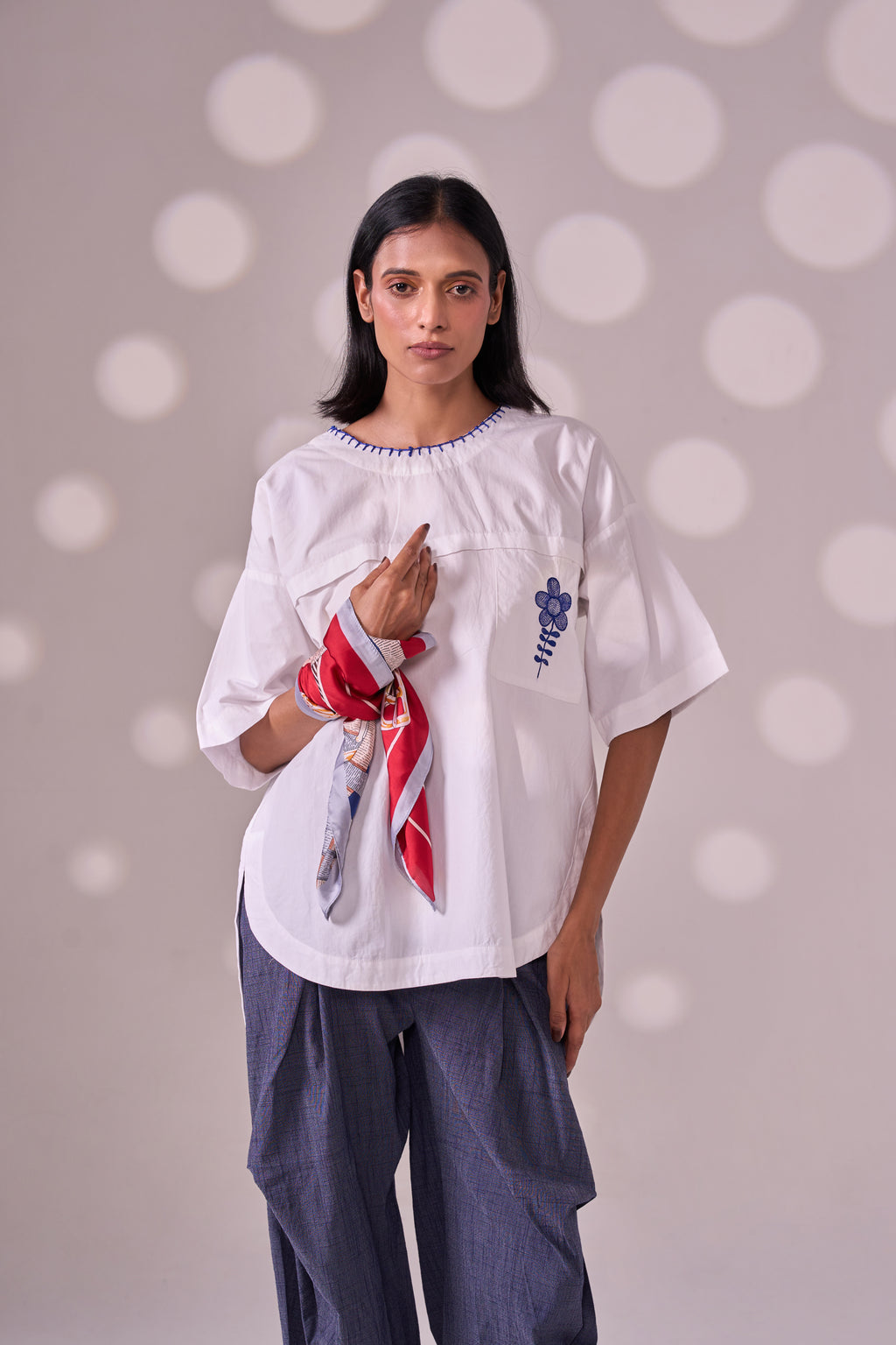 BLANKET STITCH cotton shirt