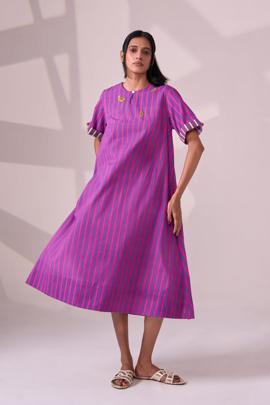 ALINE PURPLEPINK STRIPE COTTON DRESS — front view | Haus of Handmade