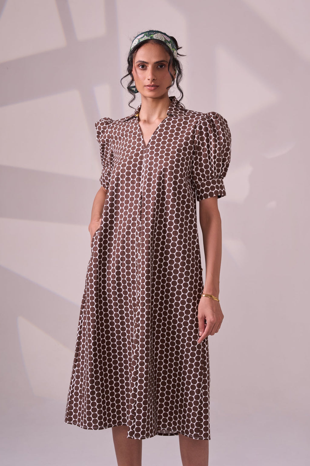 BROWN POLKA cotton dress