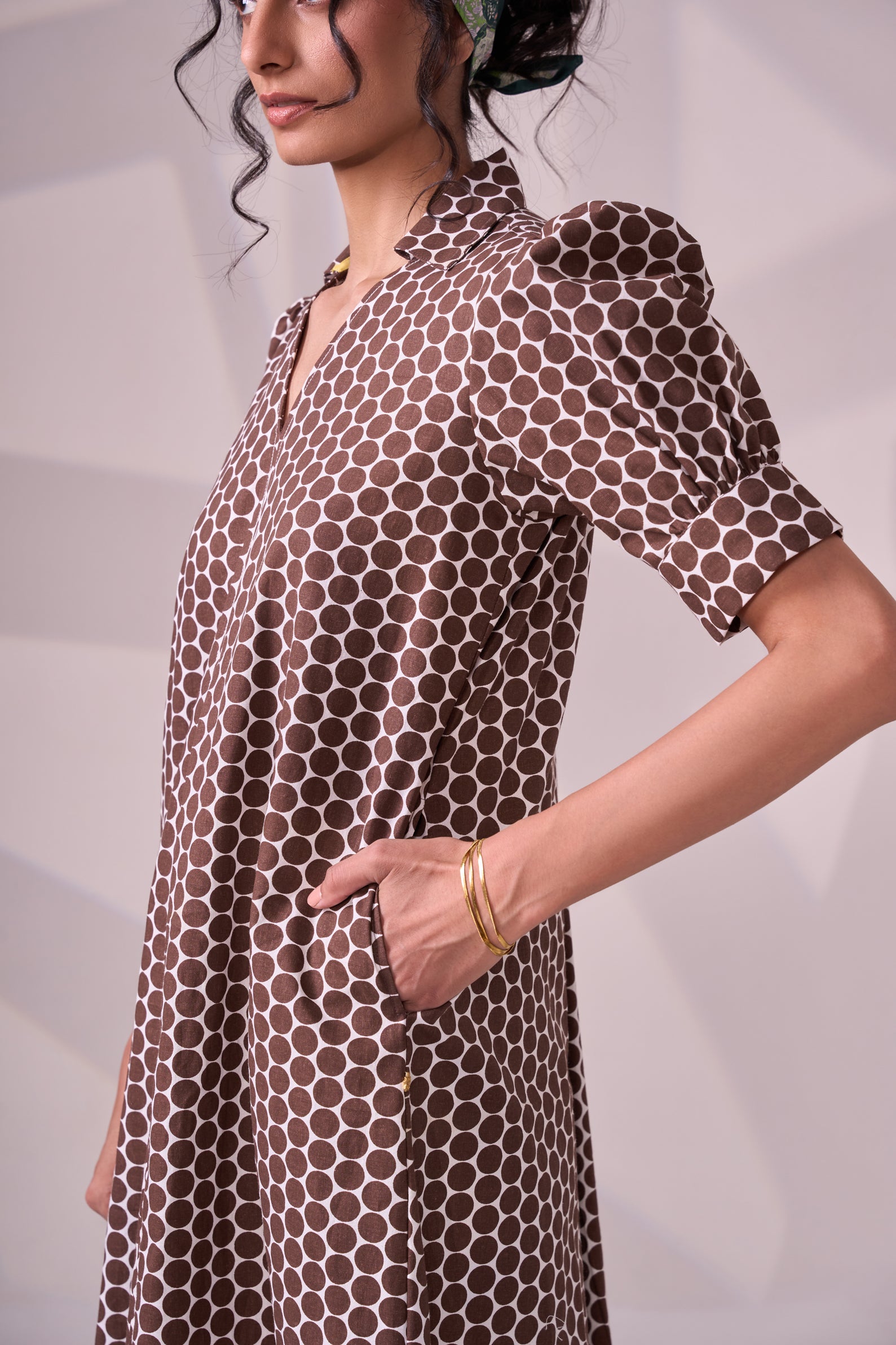 BROWN POLKA cotton dress