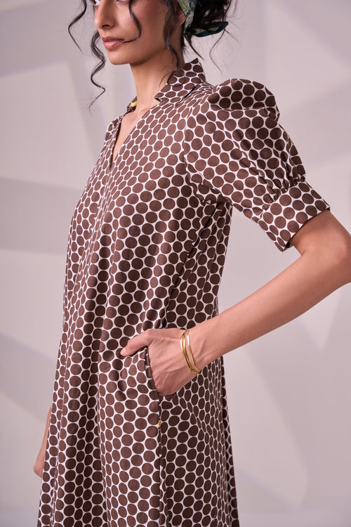 BROWN POLKA cotton dress
