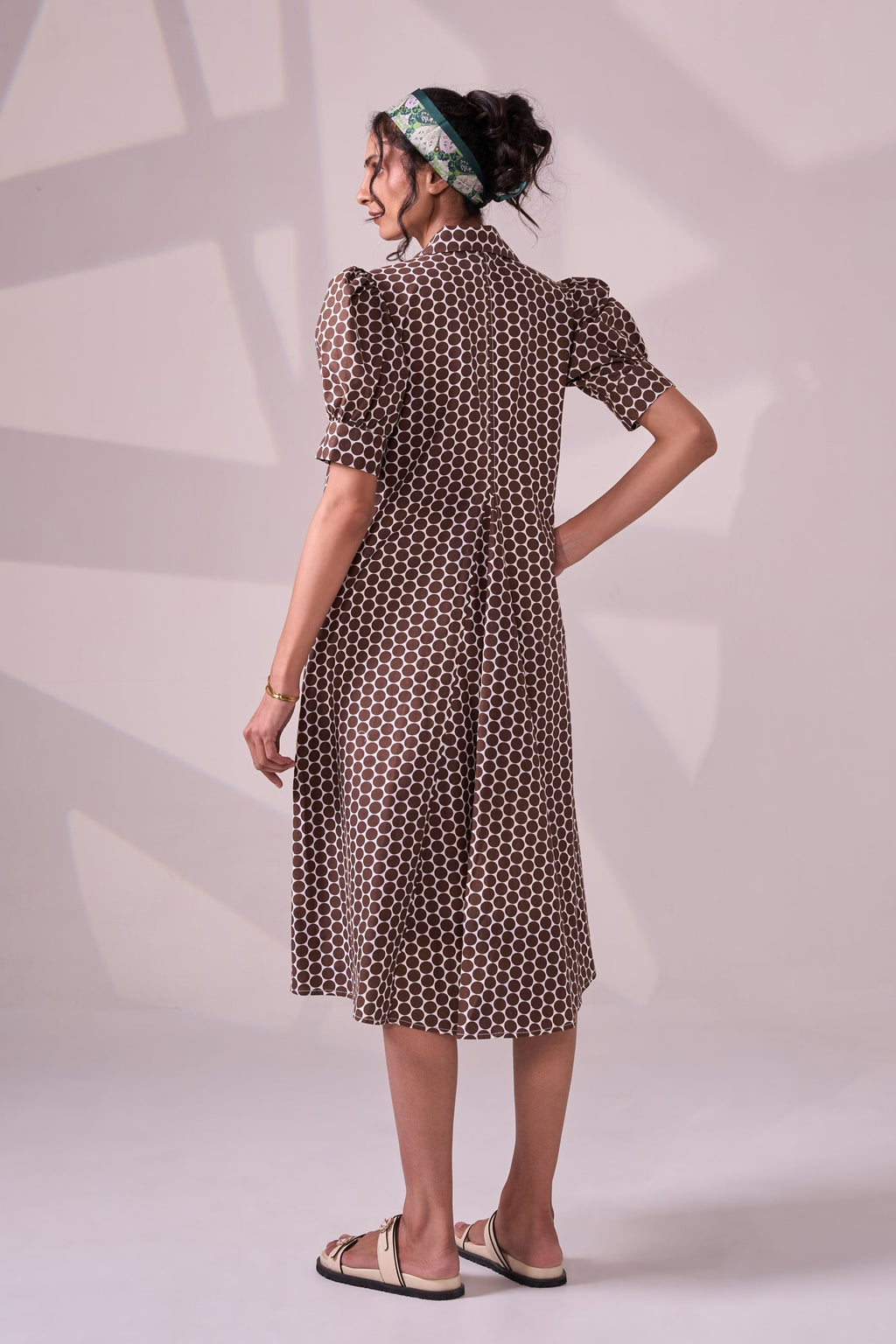 BROWN POLKA cotton dress