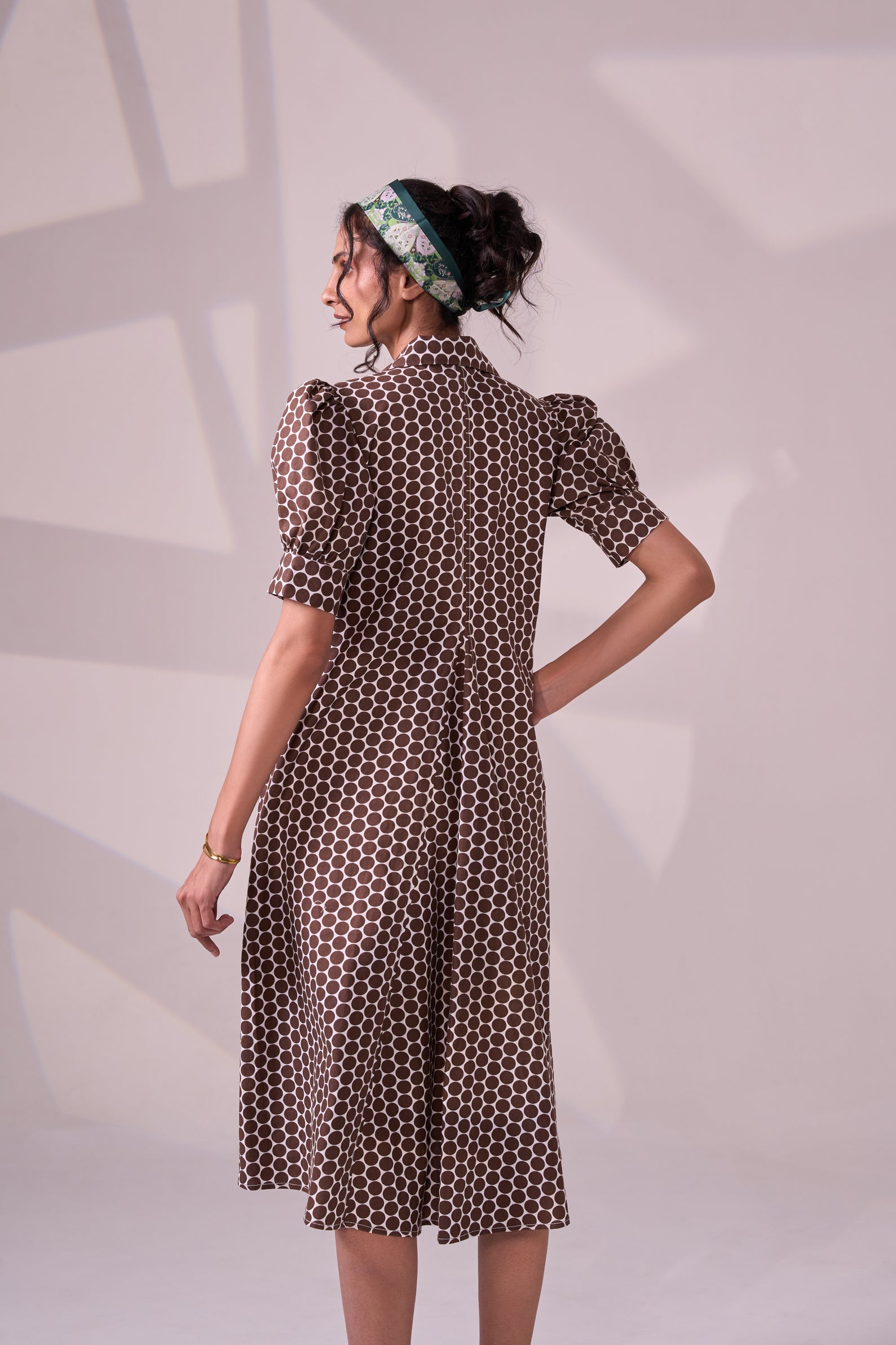 BROWN POLKA cotton dress