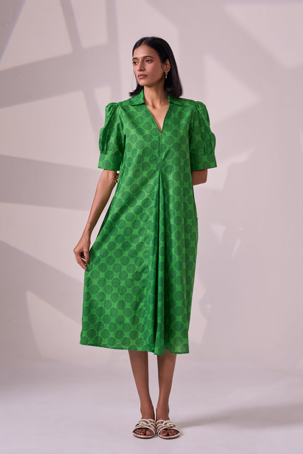 GREEN POLKA cotton dress