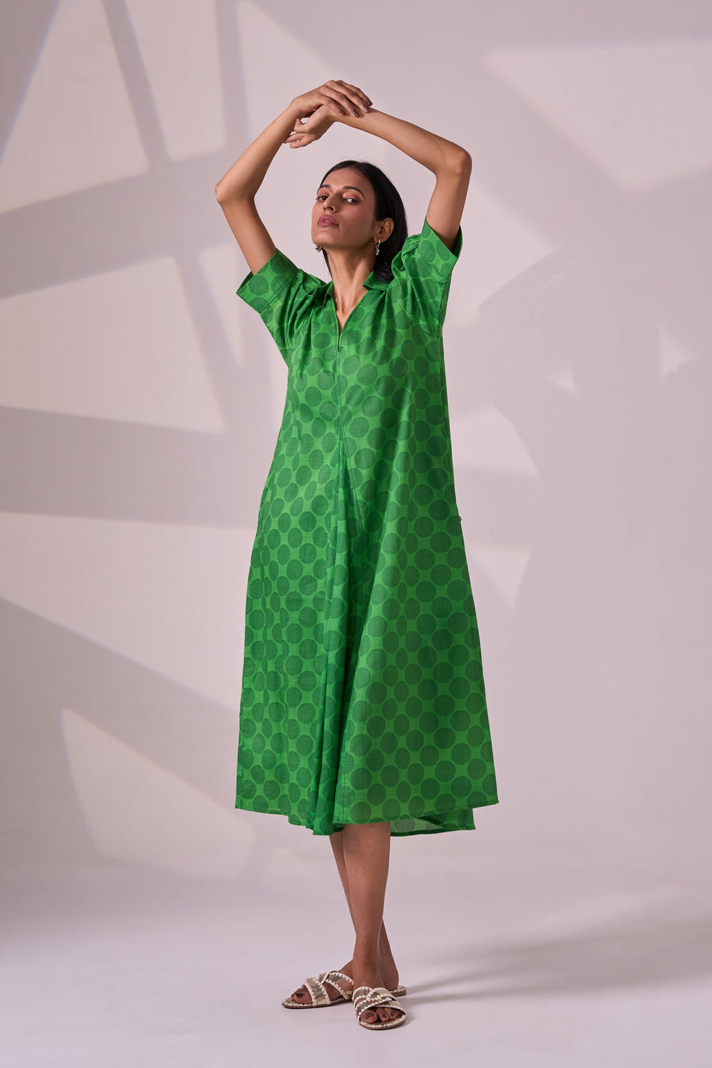 GREEN POLKA cotton dress