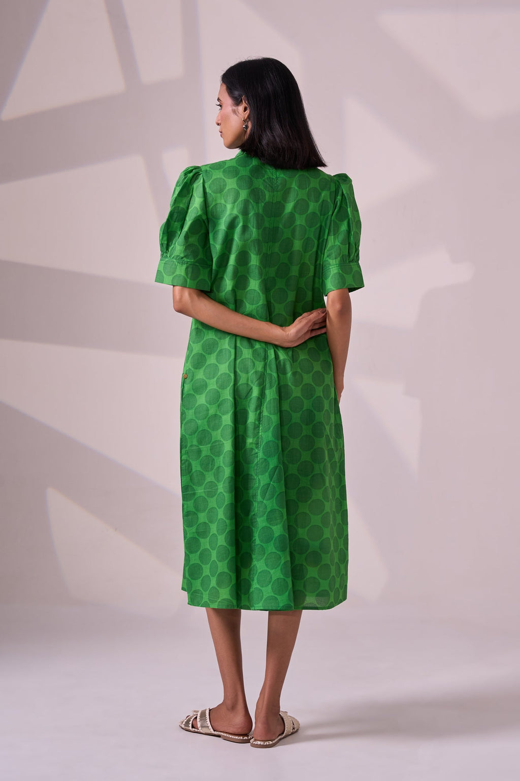 GREEN POLKA cotton dress