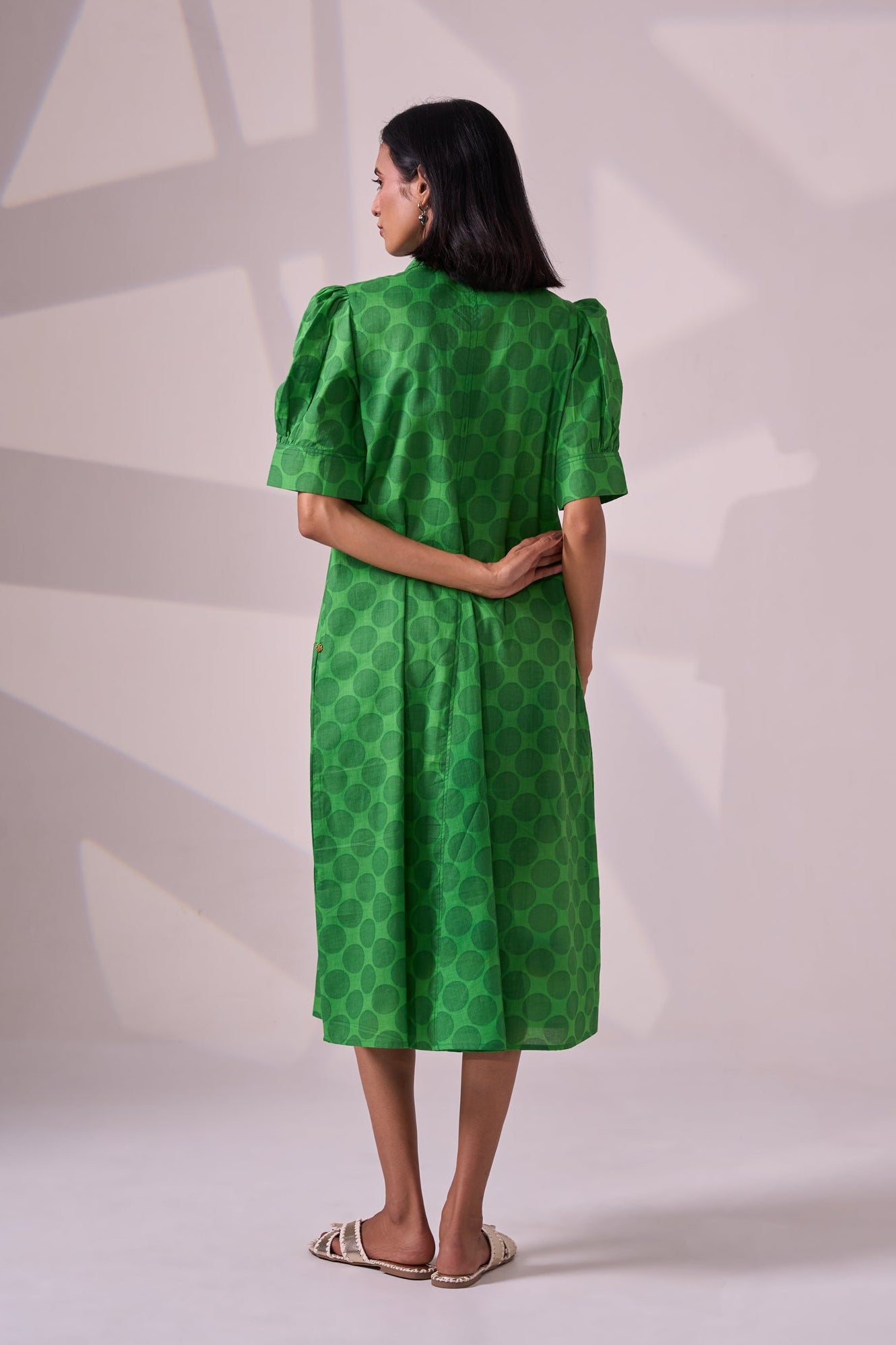 GREEN POLKA cotton dress