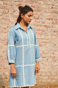 Linear denim dress — front view | Haus of Handmade