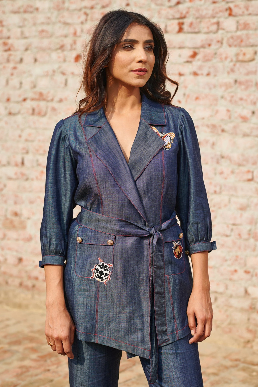 Ladybug Formal Denim Co-ord Set — side view | Haus of Handmade