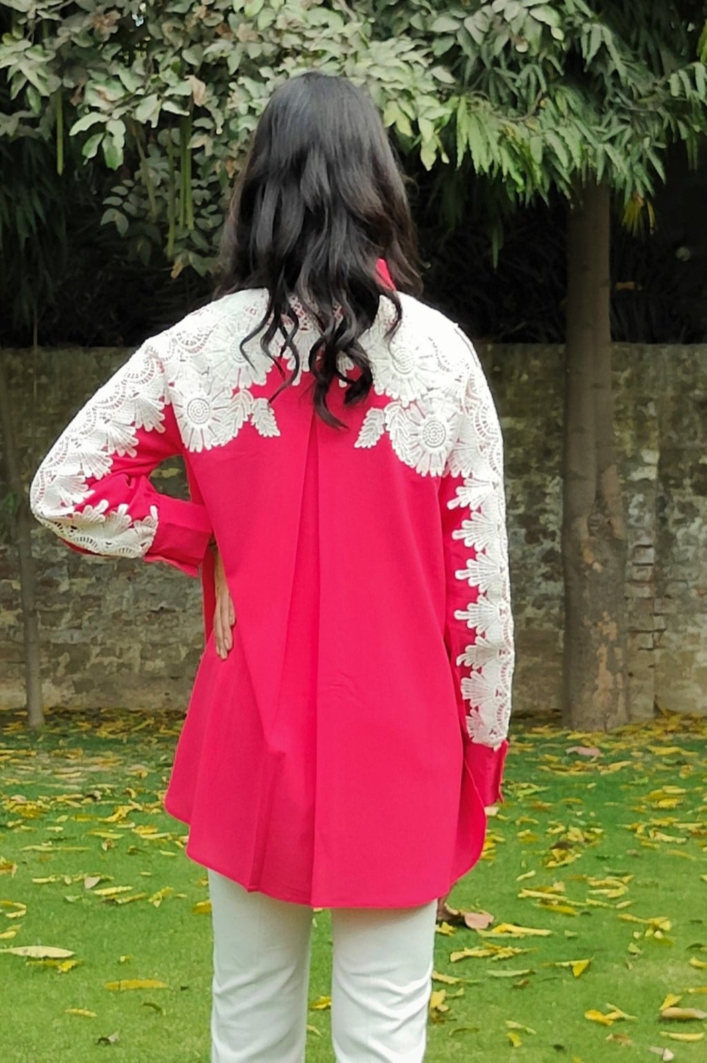 Garden of Eden formal shirt green — back view | Haus of Handmade